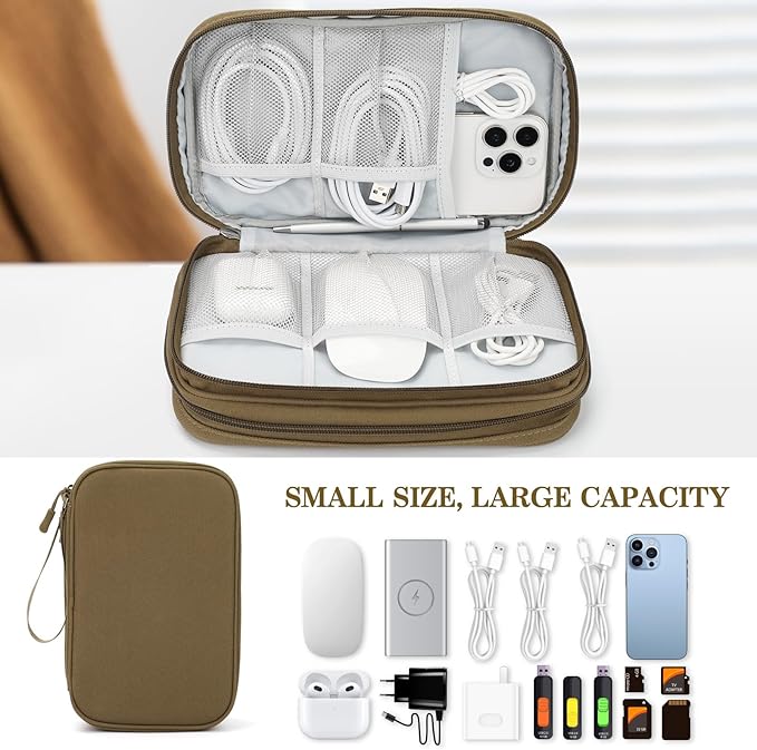 FYY Electronic Organizer, Travel Tech Pouch Bag, Large, Brown