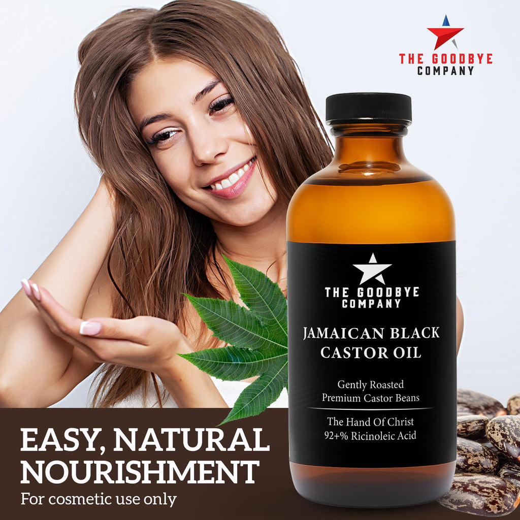 The Goodbye Company Black Castor Oil for Hair Growth – Organic, Cold-Pressed & Unrefined 100% Pure & Hexane-Free - Glass Bottle (450mL) Nourishing Oil for Eyebrow, Eyelash & Stronger Hair (16.9 oz)