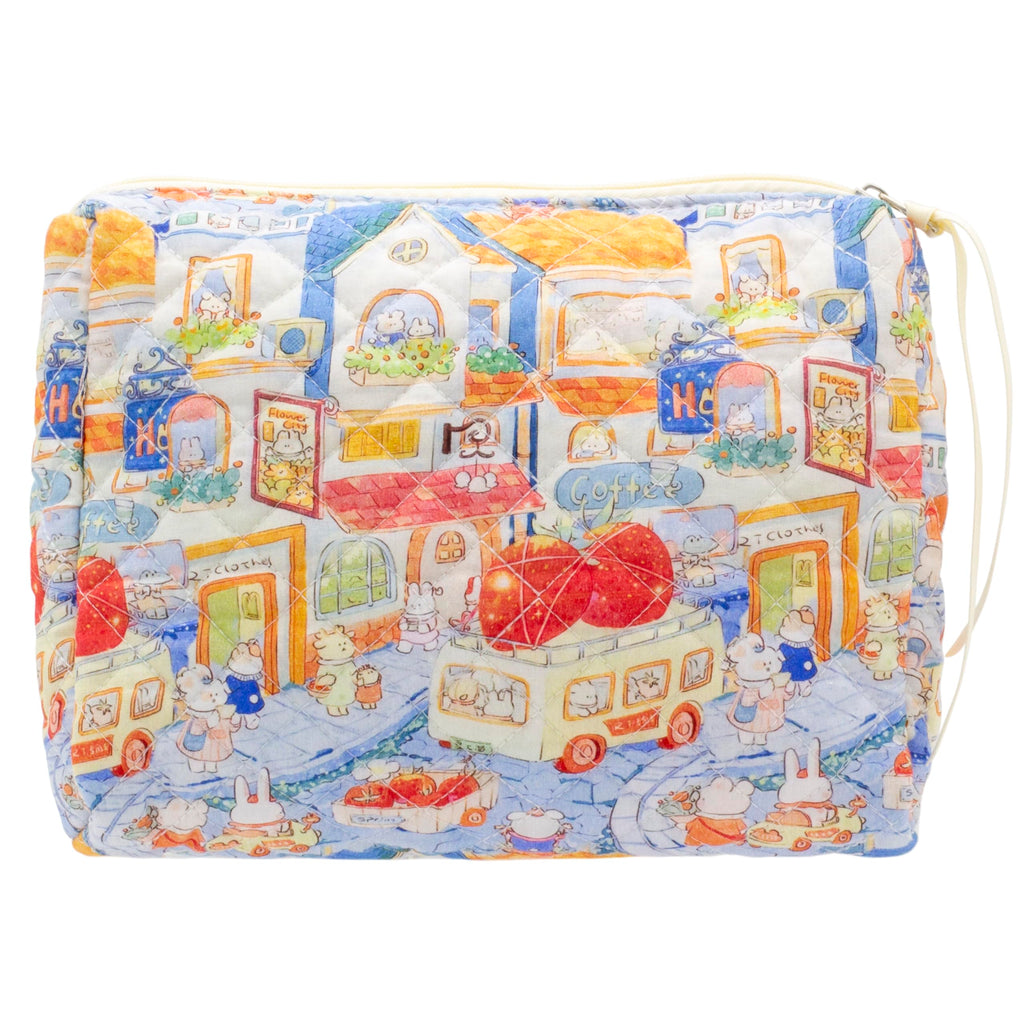 PAZIMIIK Quilted Makeup Bag Large Travel Zipper Soft Cosmetic Pouch for Women Girls Make Up,Little Bunny