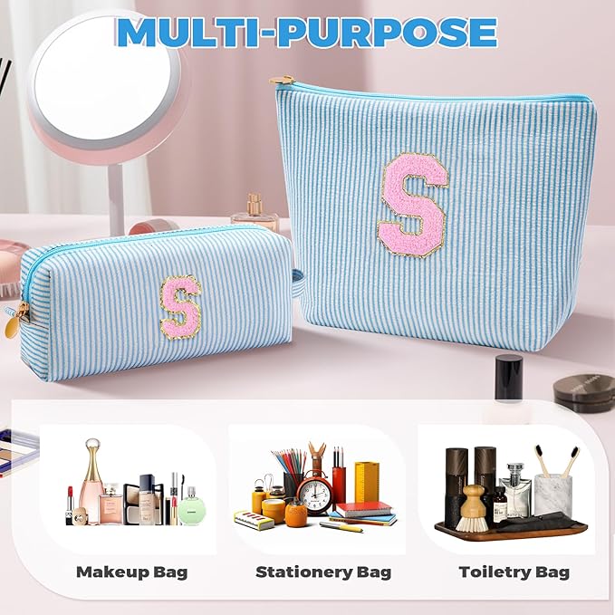 Gifts for Girls Teens Kids - Birthday Gift for Daughter Sister Her,Travel Essentials,Teen Girl Essentials,Cute Trendy Stuff Makeup Bag Set Cosmetic Bag - Blue,S