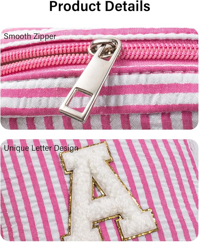LETGO Easter Gifts for 3 4 5 6 7 8 9 10 11 12 13 Year Old - Personalized Cute Pink Initial Cosmetic Make Up Bag Makeup Bag for Women Daughter Sister Teacher Friend Girlfriend