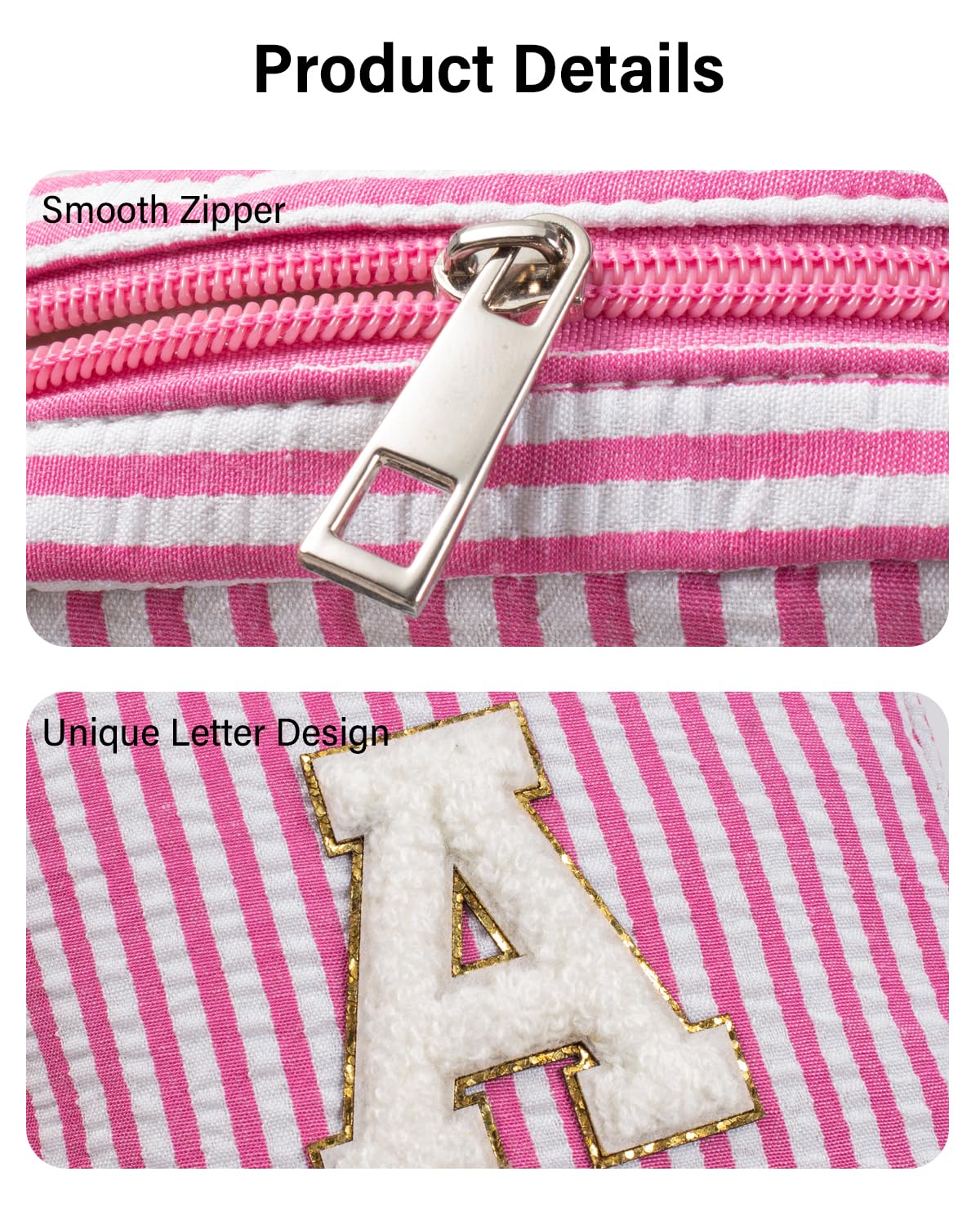 LETGO Easter Gifts for 3 4 5 6 7 8 9 10 11 12 13 Year Old - Personalized Cute Pink Initial Cosmetic Make Up Bag Makeup Bag for Women Daughter Sister Teacher Friend Girlfriend
