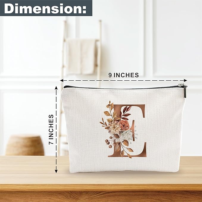 YKYENR A-Z Boho Personalized Cosmetic Bag-Floral Cotton Letter Makeup Bag With Zipper-Artistic Cosmetic Bag For Travel-Bride,Birthday Gift For Women Daughter Friends-Women Makeup Organizer-A05