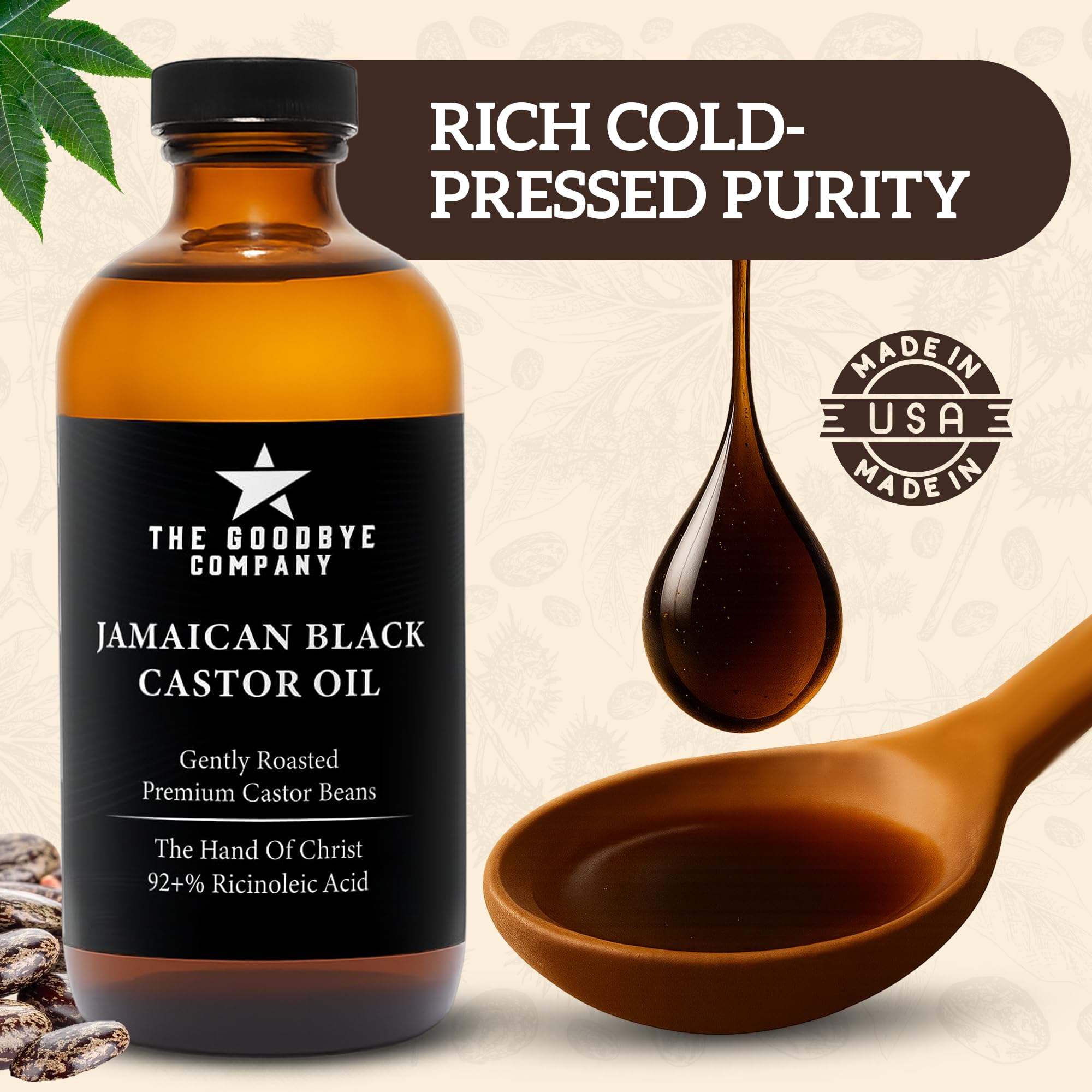 The Goodbye Company Black Castor Oil for Hair Growth – Organic, Cold-Pressed & Unrefined 100% Pure & Hexane-Free - Glass Bottle (450mL) Nourishing Oil for Eyebrow, Eyelash & Stronger Hair (16.9 oz)