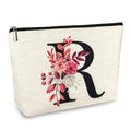 Initial A-Z Personalized Floral Makeup Bag, Monogrammed Birthday Gifts for Women Mom, Mothers Day Christmas Gift Ideas for Best Friend, Bride Bridesmaid, Her, Grandma, Small Travel Cosmetic Bag (R)