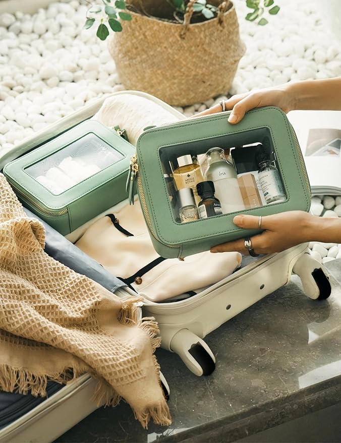 Popvibe Clear Makeup Bag with Zipper Travel Toilrty Bag Sage Green Medium