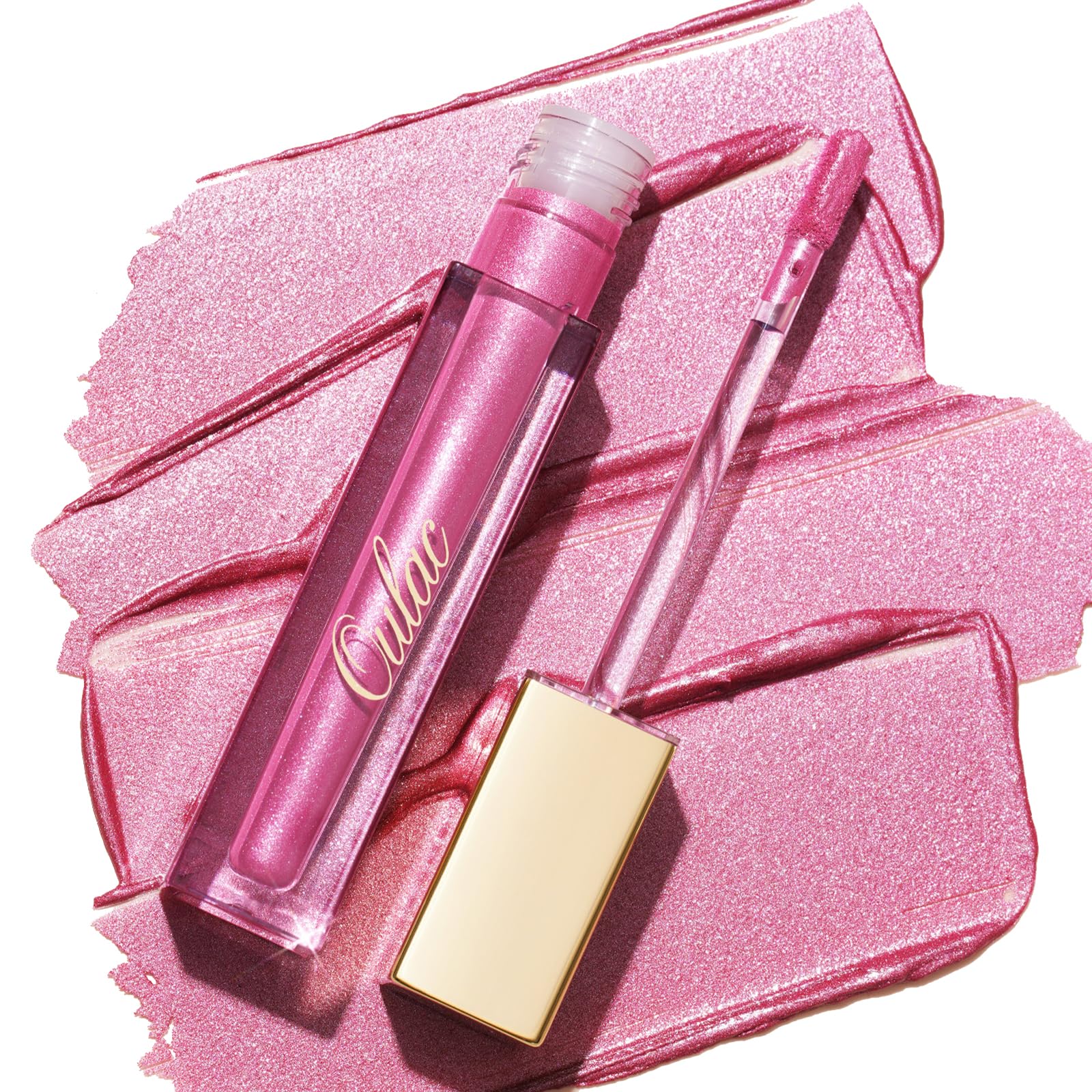 Oulac Pink Metallic Lipstick for Women, Long Lasting Lip Gloss Waterproof, Lips & Eye 2 IN 1 Lip Makeup, High Impact Lip Color, 3D Metallic Finish, No Transfer, Vegan MD08