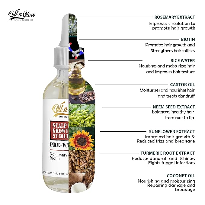 Pre‑Wash Scalp Oil for Dry, Itchy Scalp & Hair Growth | Rosemary, Biotin, Castor Oil | Hydrates, Reduces Flakes & Strengthens Roots | Fragrance‑Free, Lightweight Formula – 2 fl oz