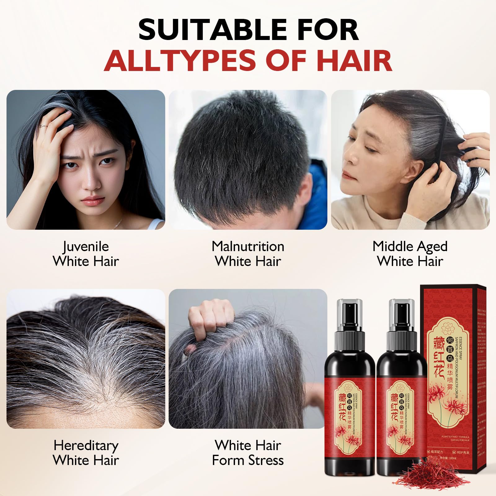 Hgkvnul Saffron Hair Spray, Saffron Essence Spray for Hair Care, Nourishing Hair Care, Anti-Loss Root Strengthening, Improve Dryness and Frizz, Leaving Hairs Shiny Non-Frizzy (2 PCS)