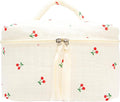 Quilted Makeup Bag for Women, Travel Cosmetic&Toiletry Bag,Cherry Beige