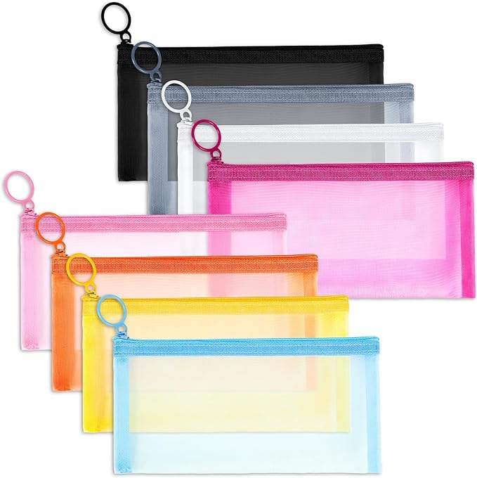 Fassave 8 Pack Mini Zipper Mesh Makeup Bags, Nylon Cosmetic Bags Toiletry Purse Travel Organizer Bags Inside Bag for Office Travel Organization (Multicolor, M)