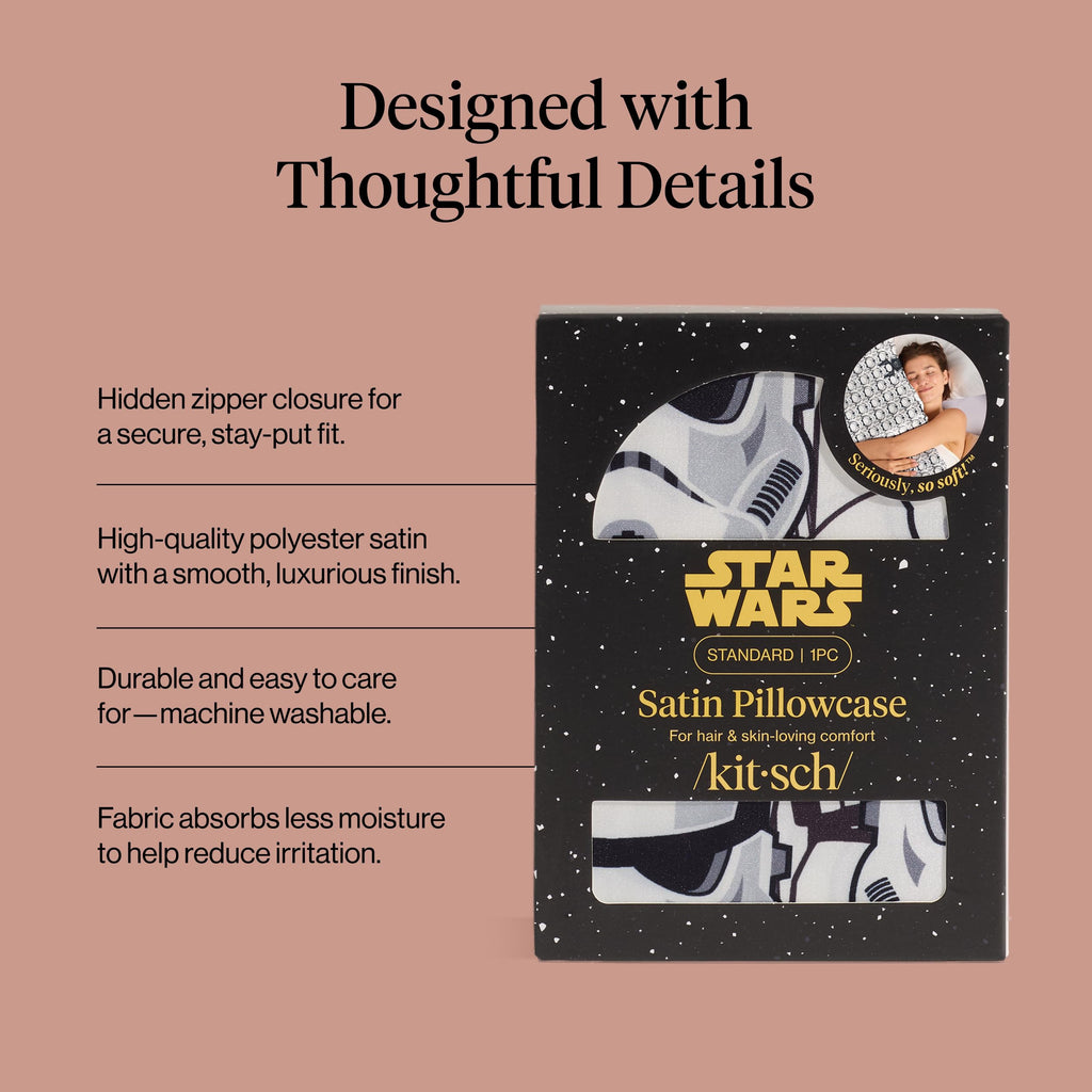 Kitsch x Star Wars Darth Vader Stormtroopers Satin Pillowcase, Size 19x26