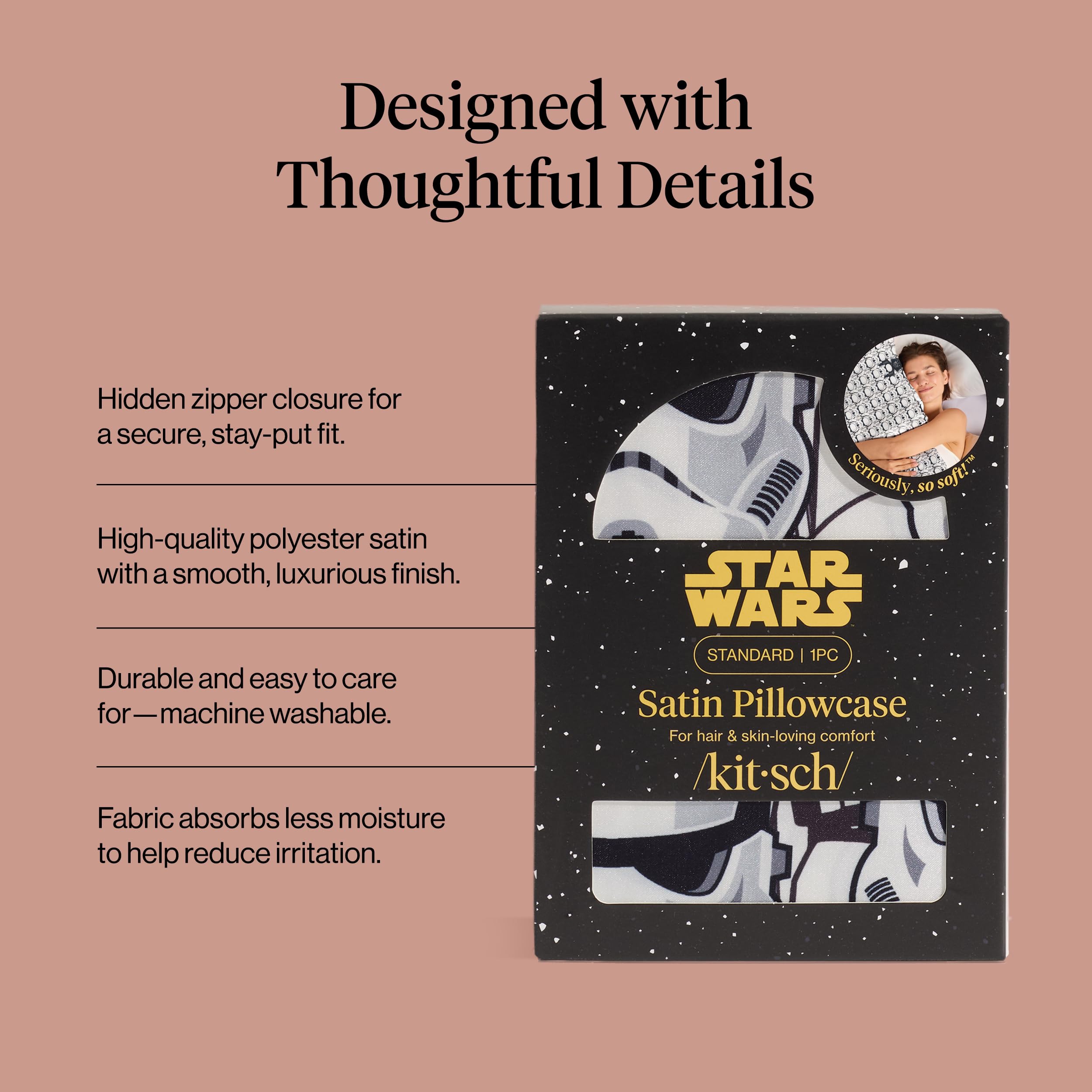 Kitsch x Star Wars Darth Vader Stormtroopers Satin Pillowcase, Size 19x26