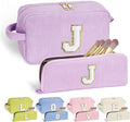 YOOLIFE Teen Girl Makeup Bag - Gifts for Women Teenage Girls Letter Make Up Bag Purple Travel Cosmetic Bag 8 9 10 11 12 Year Old Girl Birthday Gift Daughter Granddaughter Sister Gifts for Her Letter J