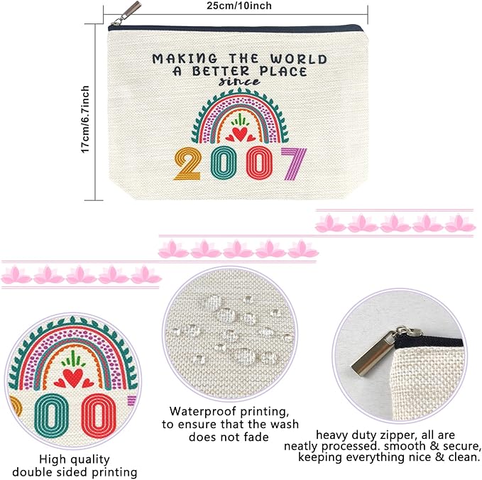 Happy 19th Birthday Decorations for Girls, 19th Birthday Gifts for Girls, Her, Sister, Daughter, Niece, Funny 2007 Gifts for 19 Year Old Girl, 19 Year Old Girl Christmas Gifts, Cosmetic Travel Bag