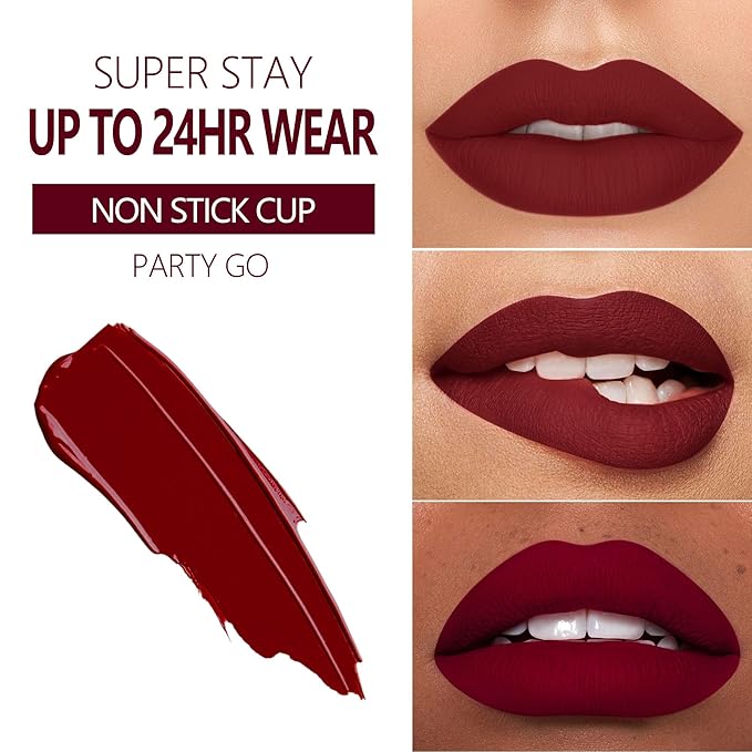 MAKI YIKA 3Pcs Matte Liquid Lipstick Set Dark Red Purple Nude Lipstick Smudgeproof