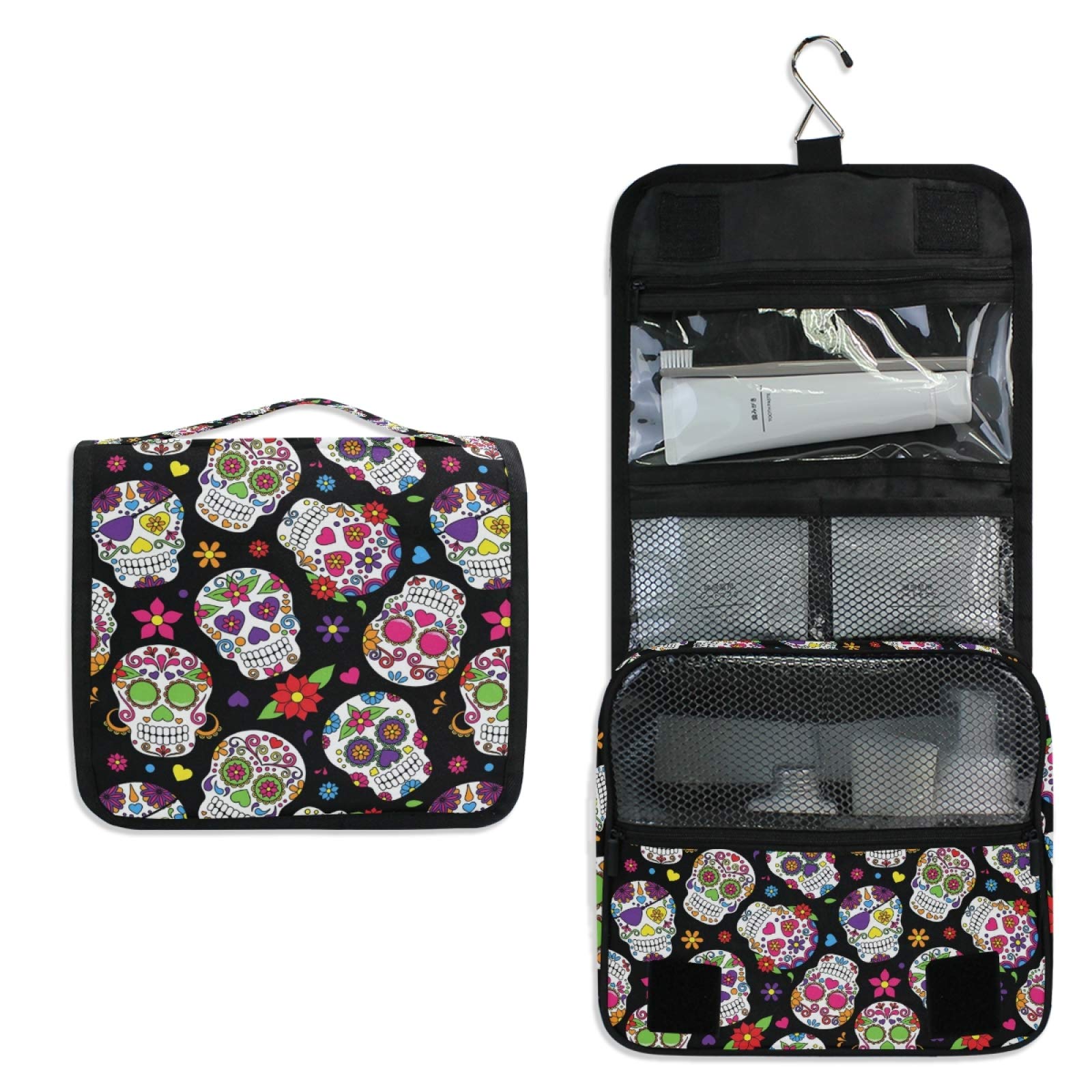 Hanging Travel Toiletry Bag Kit Makeup Case Cosmetics Organizer for Men Women (Sugar Skull)…