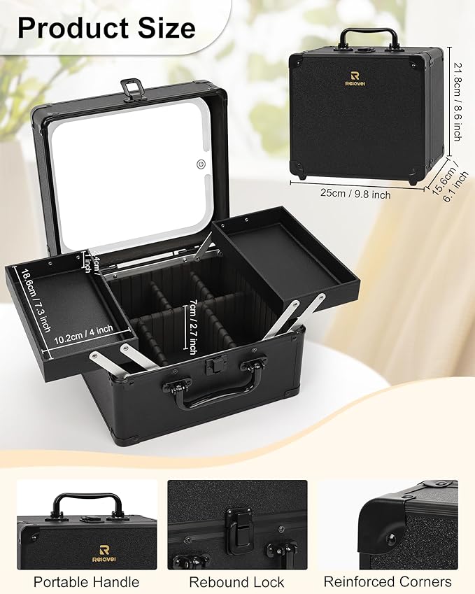 Chomeiu Makeup Bag with Mirror, Makeup Case Organizer with Brush Holder