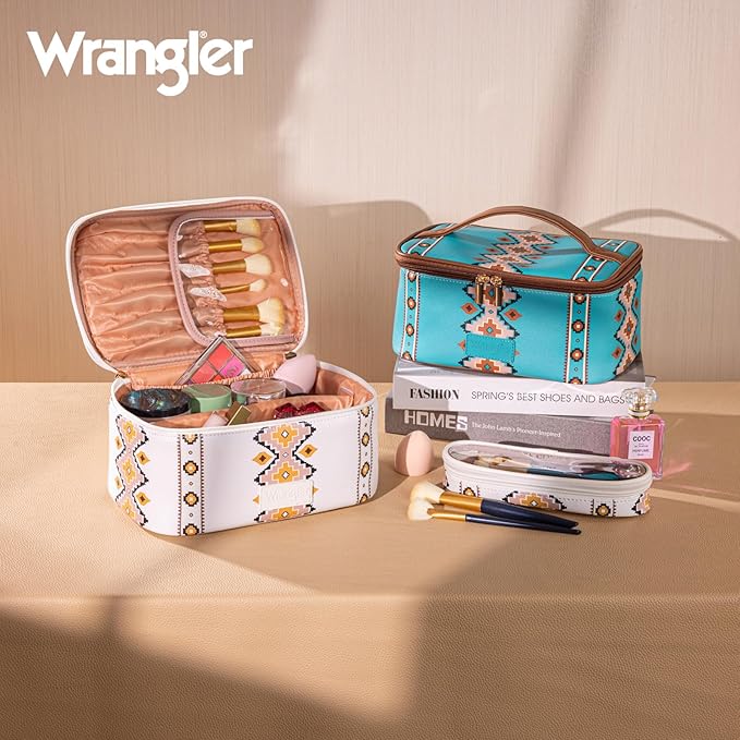 Wrangler Travel Makeup Bag 2pcs Set Cosmetic Bag with Makeup Brush Holder