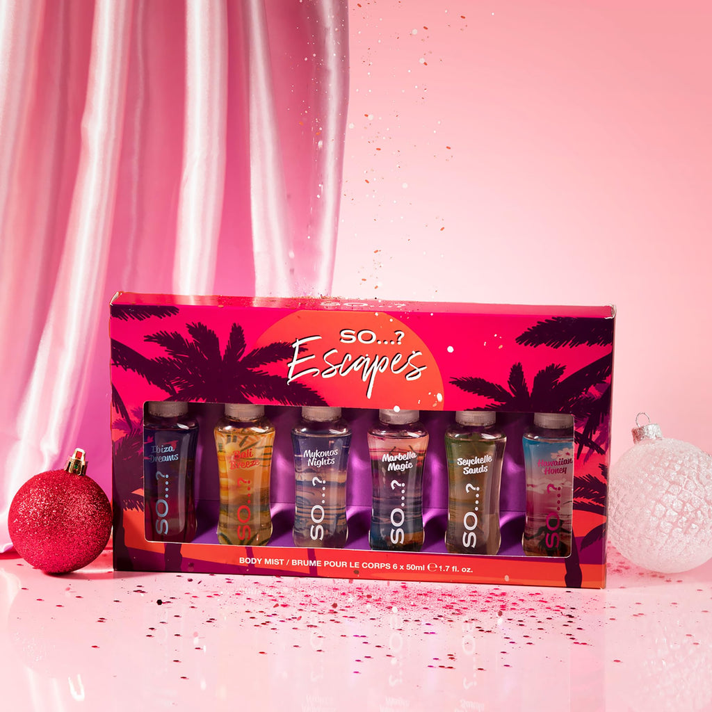 So...? Escapes Body Mist Set - Perfumes for Women - Everyday Body Spray for Women - Vegan, Cruelty Free Fragrances - Travel Size Gift Set - 6 pcs