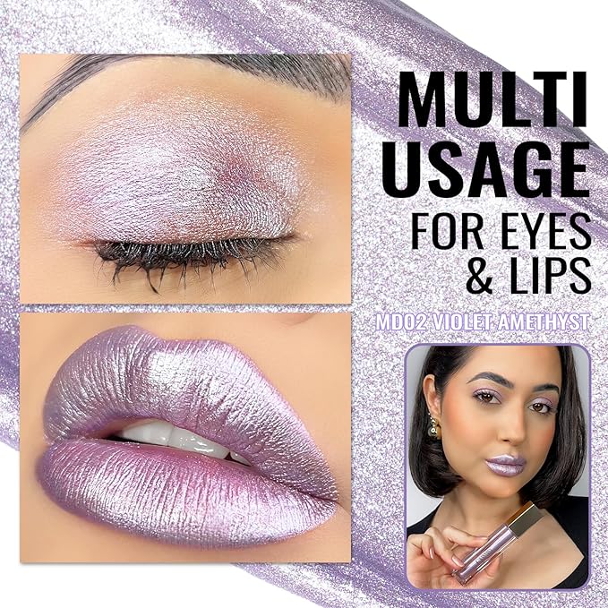 Oulac Purple Lipstick for Women Metallic Lip Gloss, Lavender Lipstick Long Lasting, Oil Base Formula,Waterproof, Transferproof Vegan & Cruelty-Free Lip Makeup MD02