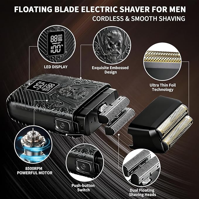 BESTBOMG Professional Cordless Mens Hair Clippers & Beard Trimmer and Electric Shavers Kits & Sets,Metal Hair Clippers Cutting Grooming Kit with Long Battery Life for Family Barber Use (Black)