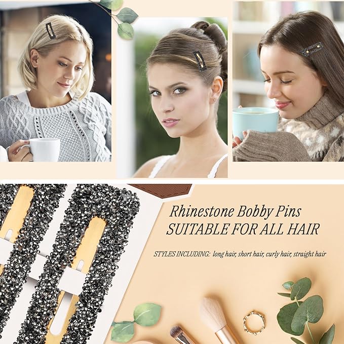 Kanprincess Rhinestone and Crystal Hair Clips 2-Pack, Sparkly Barrettes & Elegant Bling Accessories for Women & Girls(Set12)