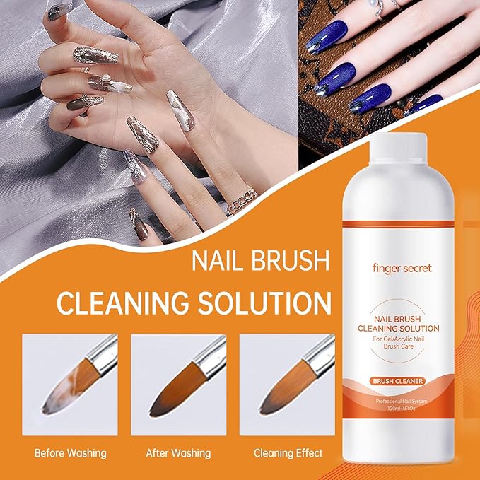 BEVINAS Nail Brush Cleaner 2 packs for Gel Polish Nail Brush Cleaner Liquid for Acrylic with Glass Cup Nail Cleaning pads for DIY Salon at Home 4 Fl.Oz
