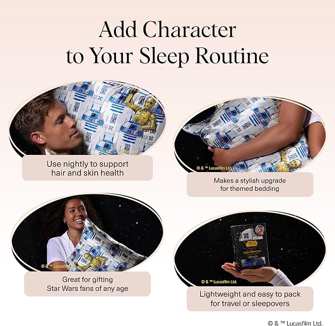 Kitsch x Star Wars R2-D2 & C-3PO Satin Pillowcase, Size 19x36
