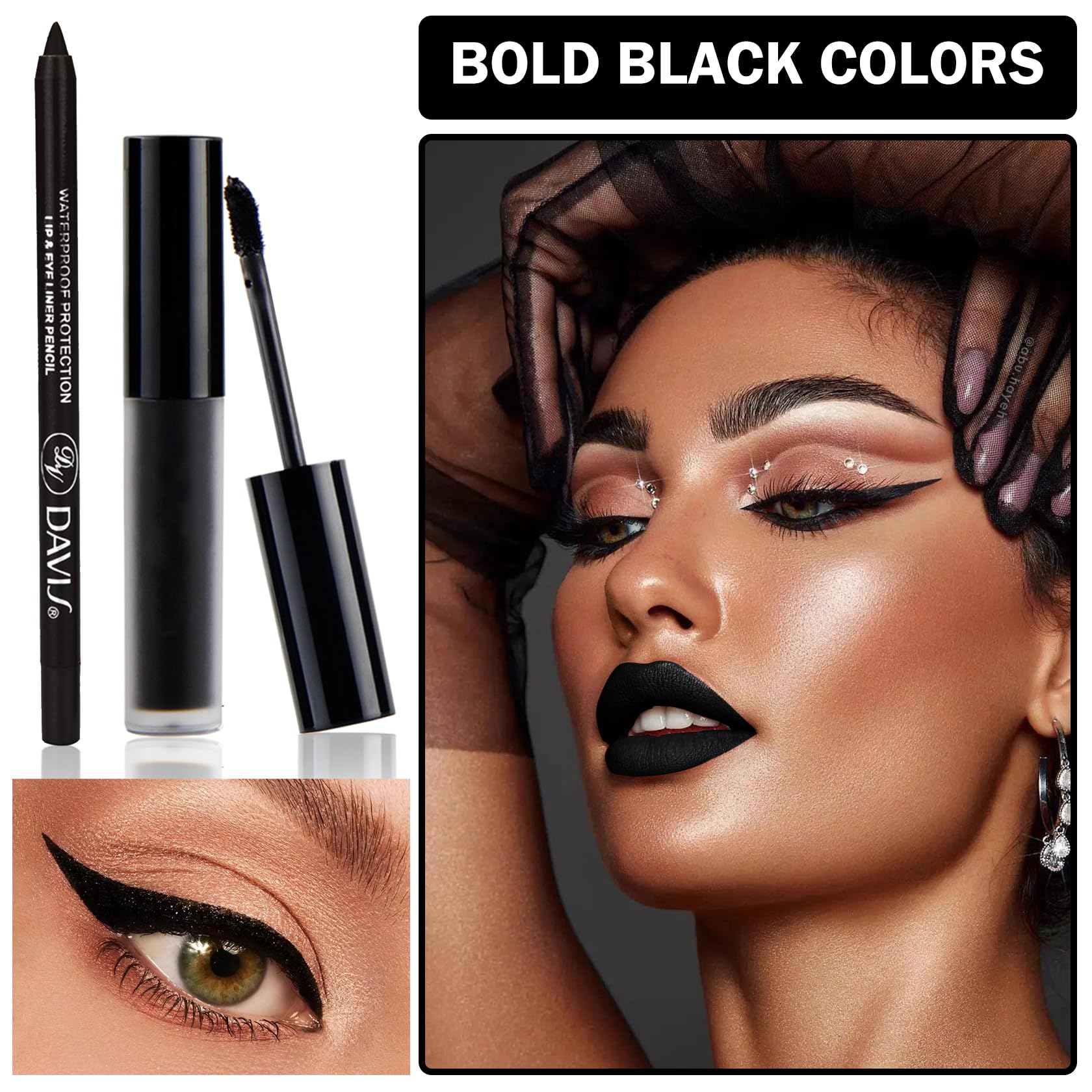 QIUFSSE Black Liquid Lipstick Lip Liner Pencil Set for Halloween Makeup