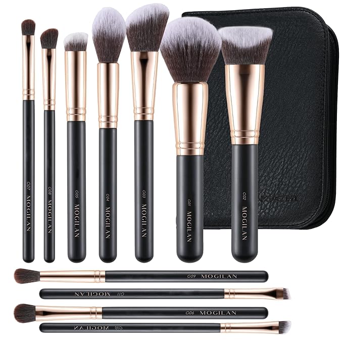 MOGILAN Makeup Brush Set with Black Travel Case -Premium Soft Synthetic Foundation, Contour & Eyeshadow Brushes for Liquid,Cream & Powder Blending Professional MUA Make Up Kit 11PCS