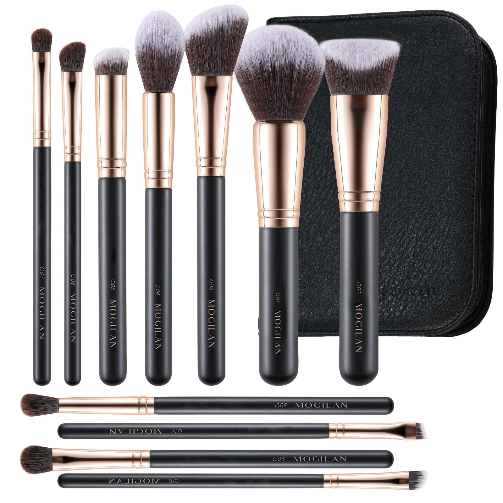 MOGILAN Makeup Brush Set with Black Travel Case -Premium Soft Synthetic Foundation, Contour & Eyeshadow Brushes for Liquid,Cream & Powder Blending Professional MUA Make Up Kit 11PCS