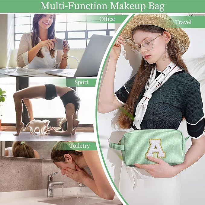 YOOLIFE Personalized Birthday Gift for Women - Monogram Initial Makeup Cosmetic Bag for 20th 30th 40th 50th 60th Birthdays