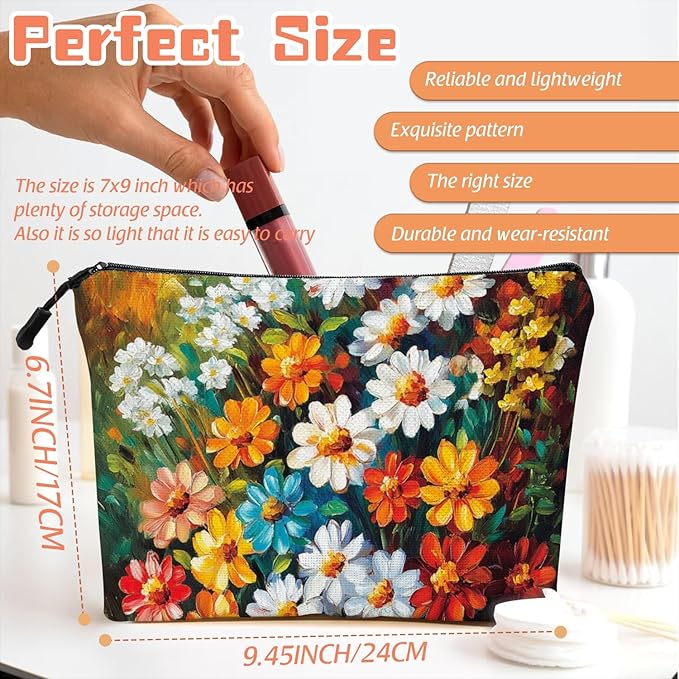 Scribesense Cosmetic Bags Travel Makeup Toilet Case Waterproof Pouch for Women Girls 6.7X9.45inches - The Allure of Multicolored Wildflowers in Art