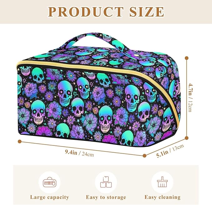 MNSRUU Makeup Organizer Bag, Funny Skulls Travel Makeup Bags Makeup Vanity Case Large Capacity Rhombus Cosmetic Toiletry Bag for Girl Women Ladies