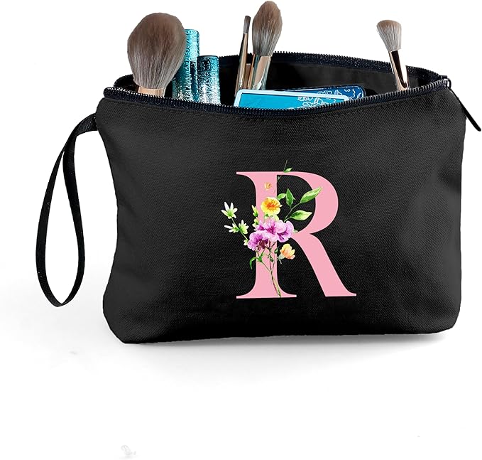 A-Z Womens Gifts for Birthday, Initial Cute Makeup Bag with Mirror, R