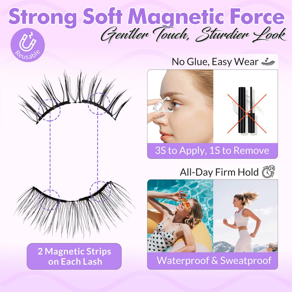 Bepholan Soft Magnetic Lashes with Applicator,No Glue Needed Reusable Magnetic Eyelashes Natural Look Easy to Wear and Remove Waterproof Cruelty-free False Eyelashes（RC01）