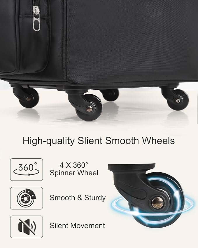 Relavel Rolling Makeup Train Case with 4 Pcs Clear Makeup Bags, Hairstylist Traveling Bag with 4 Wheels, Heat Insulation Full Layer, Adjustable Dividers, Hair Tools and Cosmetics Storage Organizer