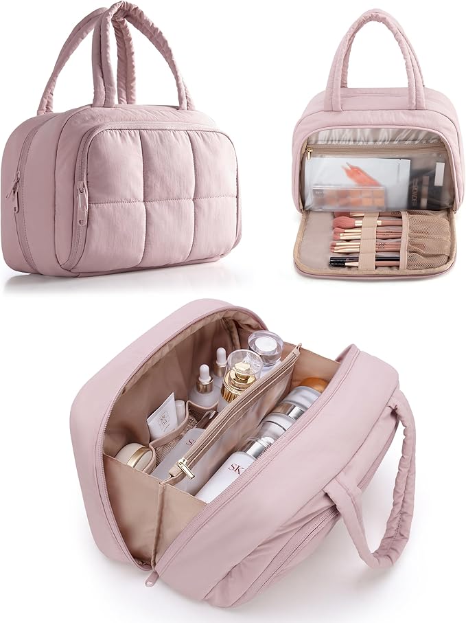 Marscamd Travel Makeup Bag for Women, Medium Size, Puffy Cosmetic Organizer
