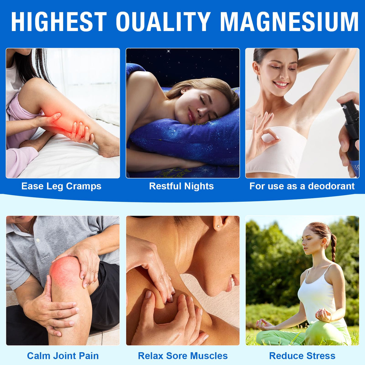 Magnesium Oil Spray 8.6Fl Oz, Pure Magnesium Spray for Feet, Body and Skin, Topical Mg Oil, Easy to Absorb