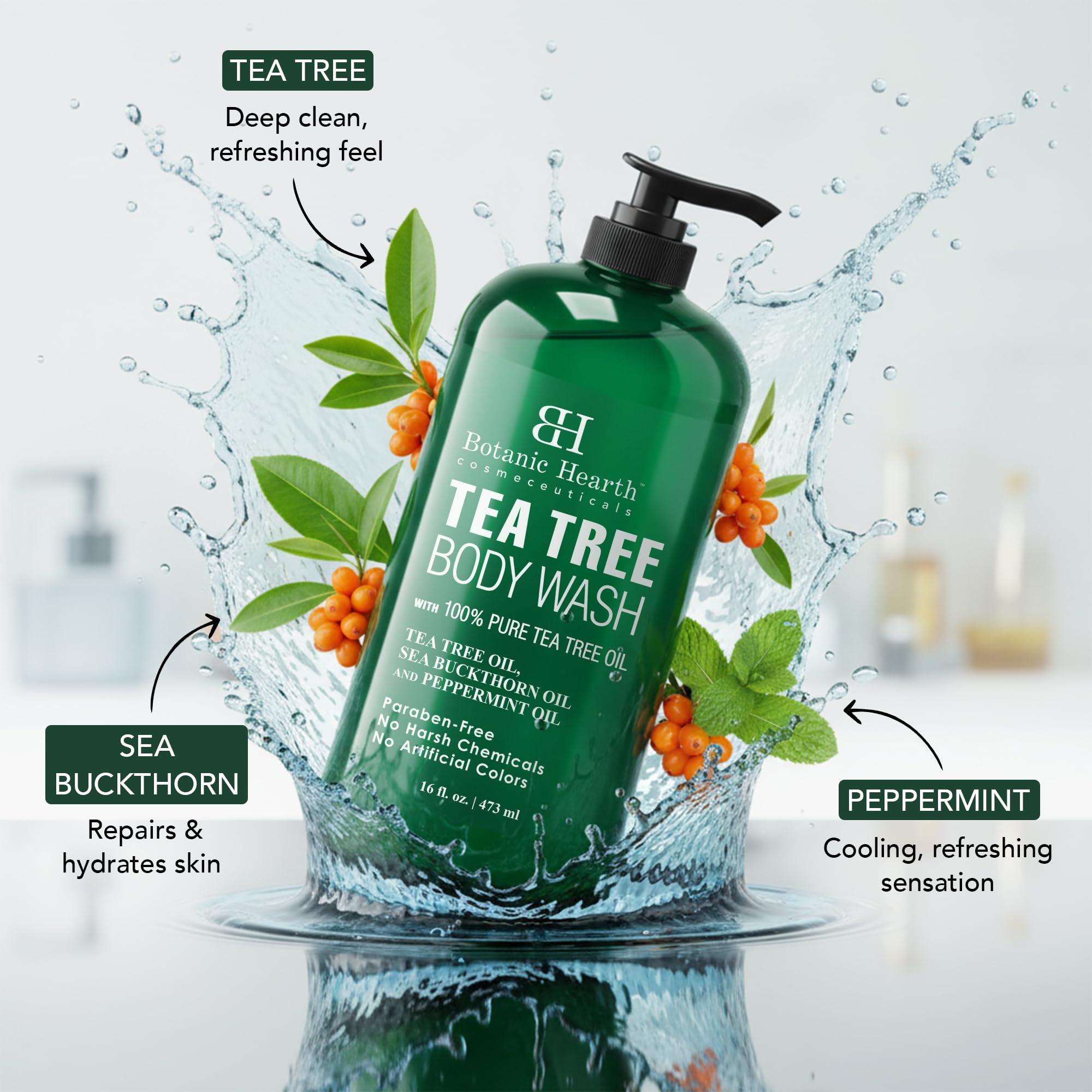 Botanic Hearth Tea Tree Body Wash With 100% Tea Tree Oil - 16 Fl oz
