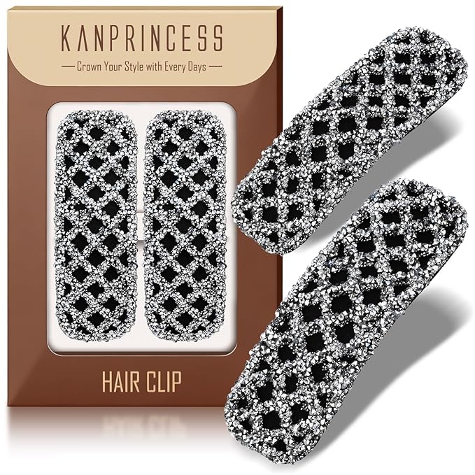 Kanprincess Sparkly Barrettes 2-Pack, Rhinestone Hair Clips for Women