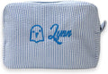 jcyif Custom Makeup Bag Personalized Cosmetic Bag Cute Seersucker Travel Toiletry Bag for Women Embroidered Bag Organizer for Bride Makeup Bag Gift Blue