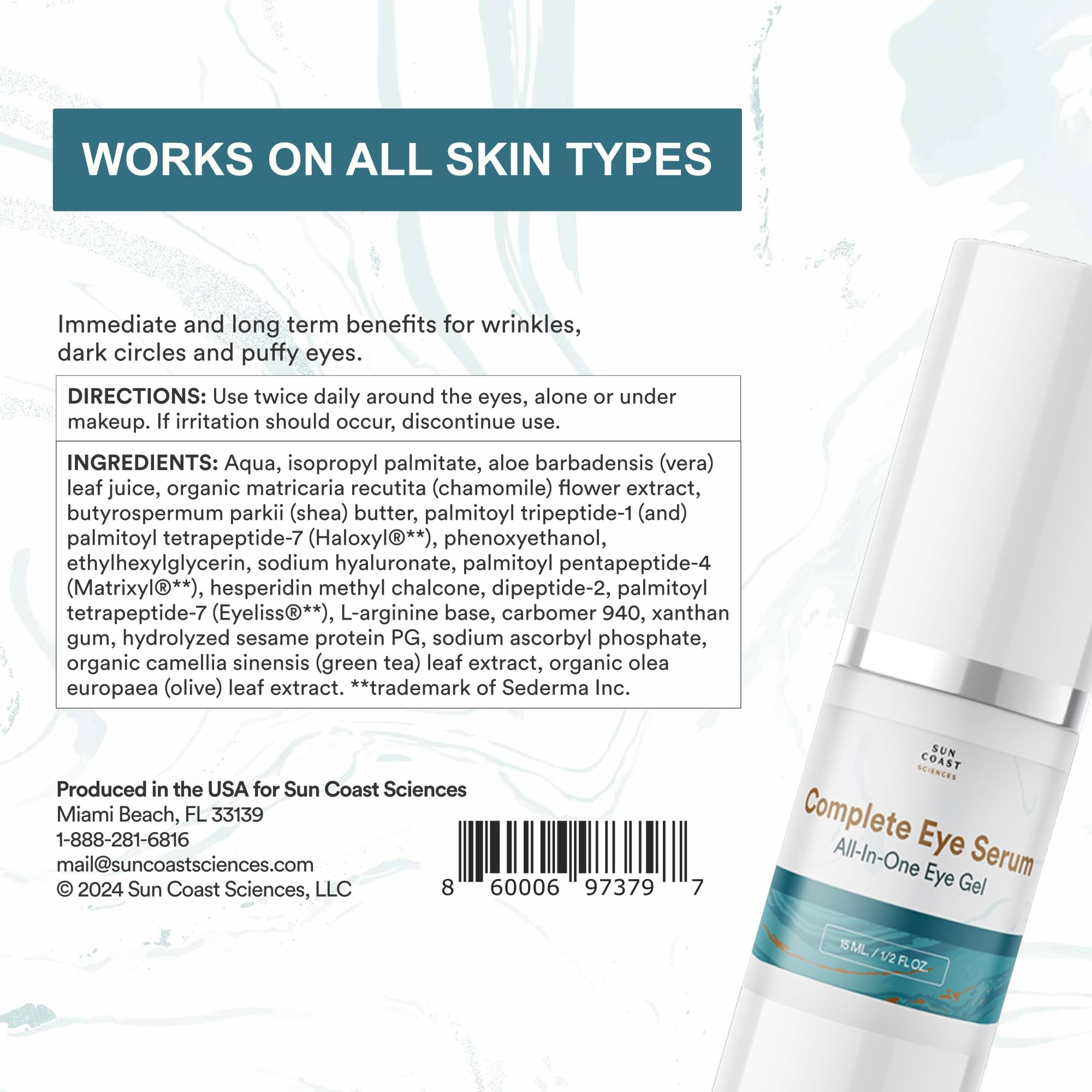 Sun Coast Sciences - Complete Eye Serum by Dr. Mark Rosenberg for Wrinkle Reduction, Age Spots Fading, and Under-Eye Bags Treatment,1/2 Fl Oz - Pack of 6