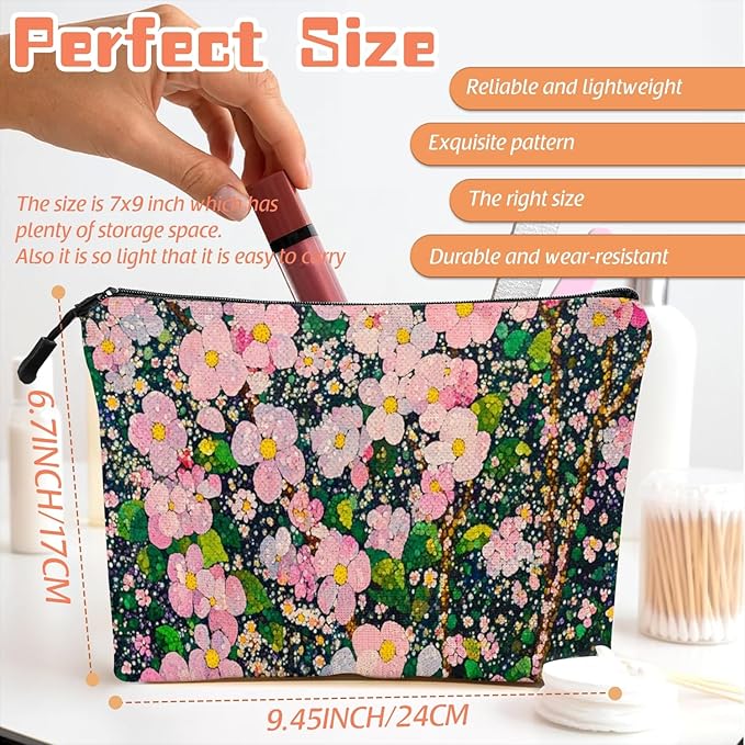 Scribesense Cosmetic Bags Travel Makeup Toilet Case Waterproof Pouch for Women Girls 6.7X9.45inches - Lovely Pink - Bloom Tapestry