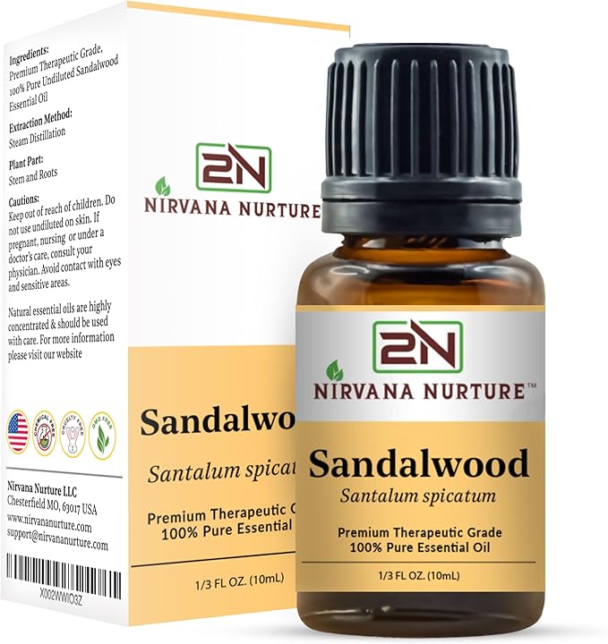 Nirvana Nurture Sandalwood Essential Oil, 100% Pure Undiluted, Aromatherapy Oil for Diffuser, Hair & Skin Care
