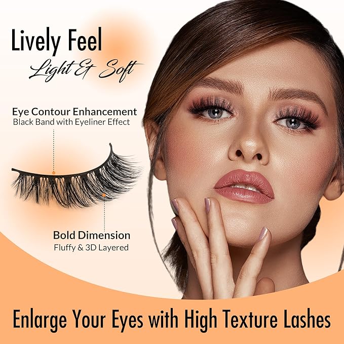 Bepholan Self Adhesive Eyelashes Natural Look Press On Lashes No Glue Needed Pre Glued Eyelashes Reuseable Waterproof Self Adhesive Lashes Wispy Fluffy Lashes with Tweezer3 Pairs Pack