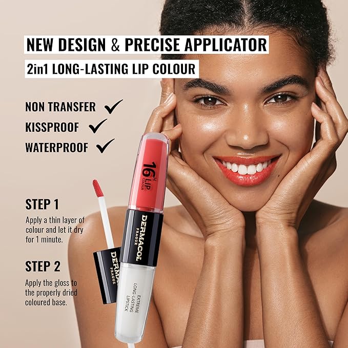Dermacol 16-Hour Lip Color, Two-Phase Kissproof Lip Stain & Gloss, No.26