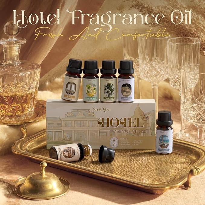 Soulorigin Hotel Fragrance Oils Set, Essential Oil Gift Set for Diffuser, Hotel Scent Diffuser Oil, Diffuser Scents Oil for Home, White Tea, Jasmine Mint, Sandalwood, Luxury Night, Seaside, Myway