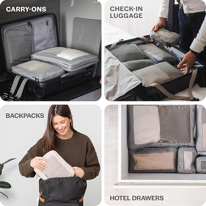 Aerotrunk Compression Packing Cubes for Travel - Luggage Organizer Bags - Double Zipper Packing Cubes for Suitcases (4-Pack, Teal)